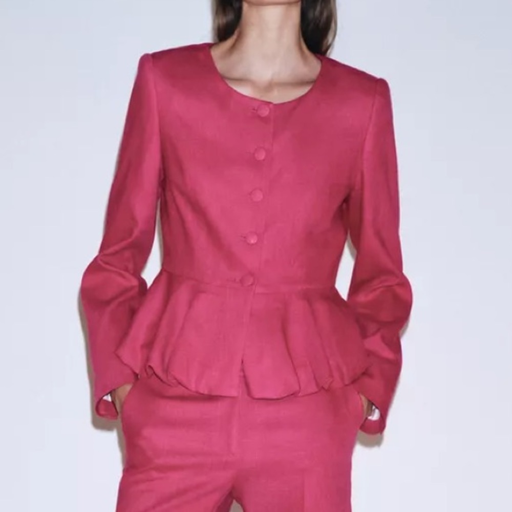ZARA Linen Peplum Blazer NWT Fuchsia (Part of Coord Set) XS BARBIECORE